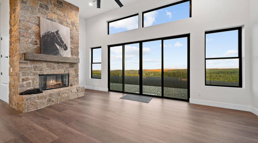 Living Room with Wood Burning Fireplace